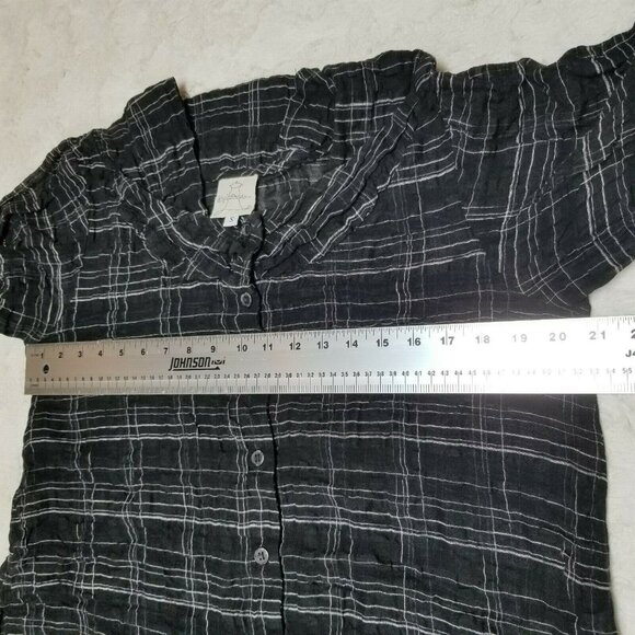 Spirit House Women's Small Plaid Black Art To Wear Shirt Top Blouse Linen Cotton - Picture 7 of 9